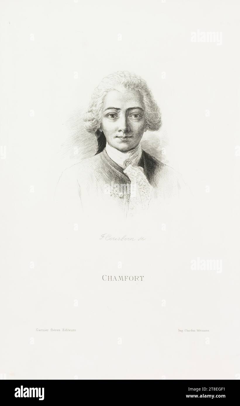 F. Courboin sc. CHAMFORT. Garnier frères Editeurs. Imp. Chardon Wittmann. Illustrazione da: Sainte-Beuve, Galerie de Portraits littéraires, 1898 Foto Stock