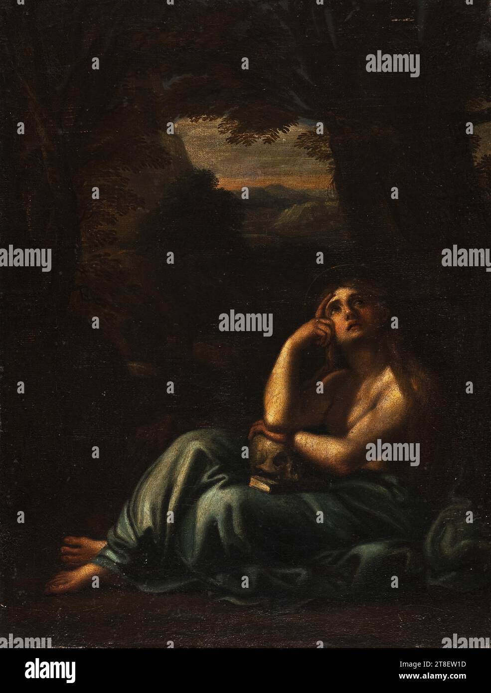 La penitente Maria Maddalena, pittura, pittura storica, tessile, tela, colore, vernice a olio, verniciata, altezza 32 cm, larghezza 41,9 cm, pittura, europea Foto Stock