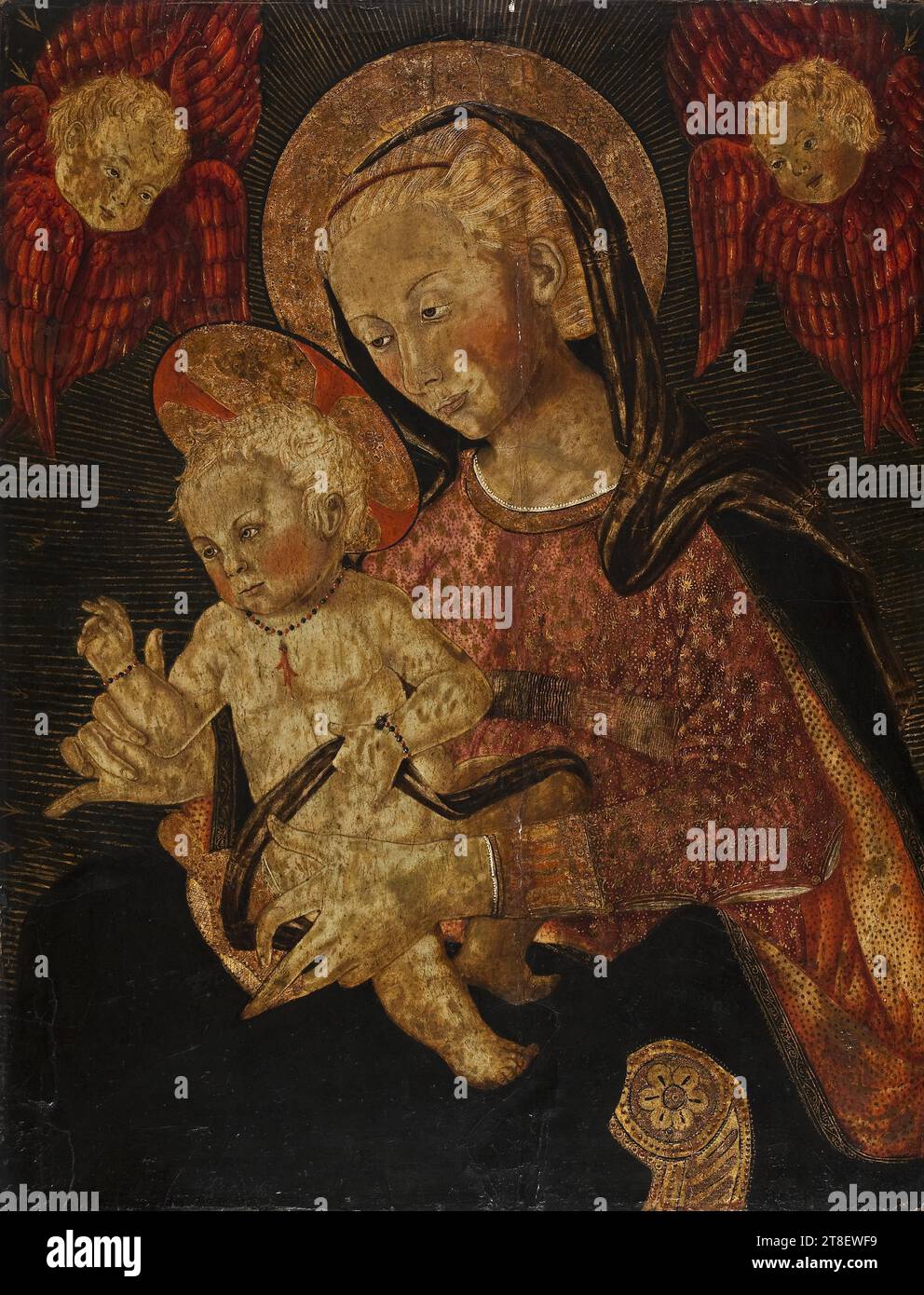 La Vergine e il bambino con due Cherubs, Pseudo Pier-Francesco Fiorentino, anni '1400, pittura, pittura storica, colore, Tempera, legno, verniciato, altezza 70,6 cm, larghezza 54,9 cm, Pittura, europea, rinascimentale (1300 - 1690 Foto Stock