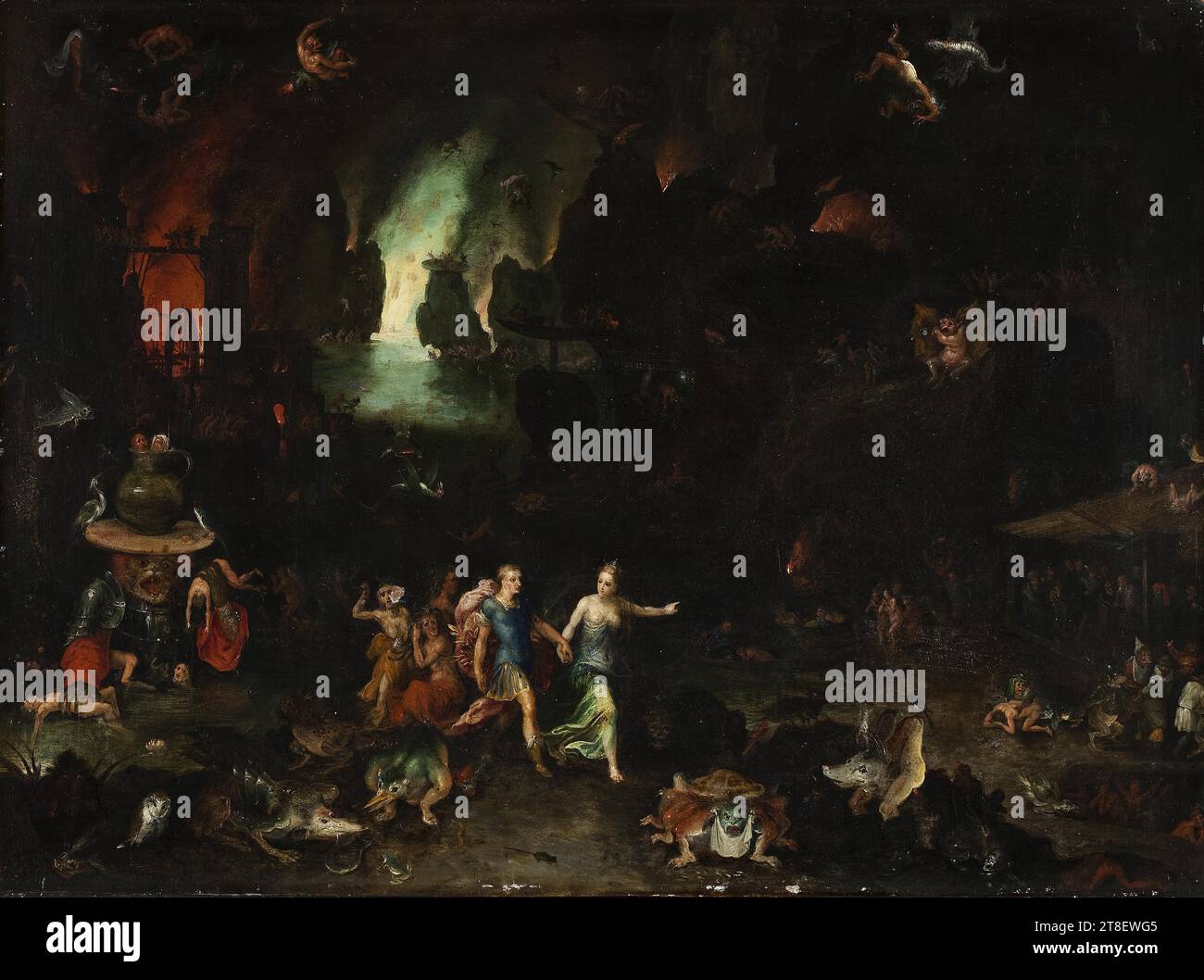 Enea e la Sibilla cumaea nell'inferno, Jan Brueghel den ældre, Pittura, Pittura storica, metallo, rame, colore, vernice a olio, verniciata, altezza 26,8 cm, larghezza 35,3 cm, pittura, europea Foto Stock