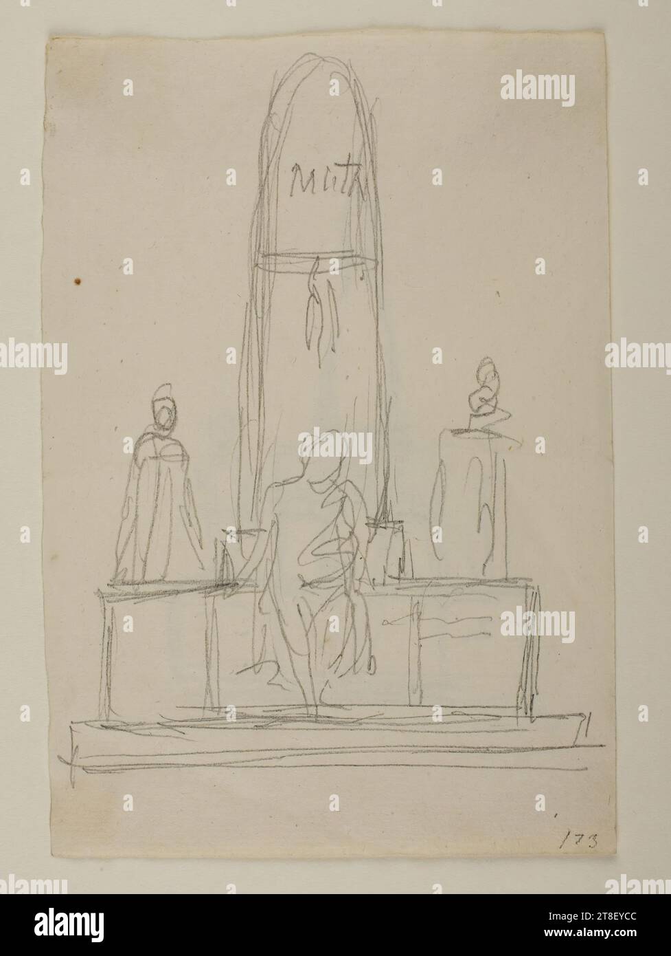 Unknown Sepulchral Monument, Bertel Thorvaldsen, 1770-1844, Drawing, Paper, colore, grafite, disegnato, altezza 137 mm, larghezza 94 mm, artigianato, disegno, europeo, modernità (1800 - 1914 Foto Stock