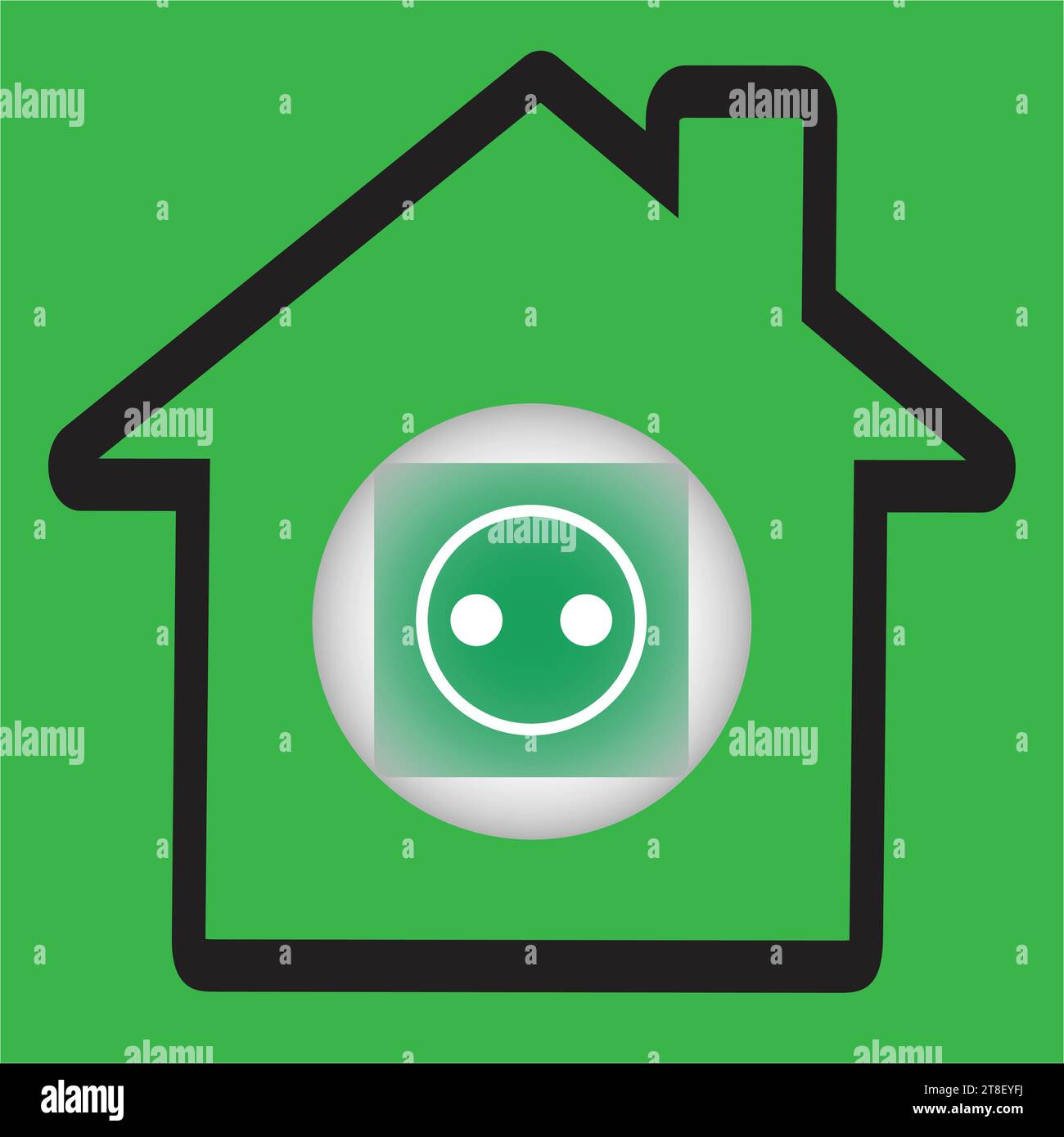 Silhouette di una casa con un pulsante di alimentazione verde Illustrazione Vettoriale