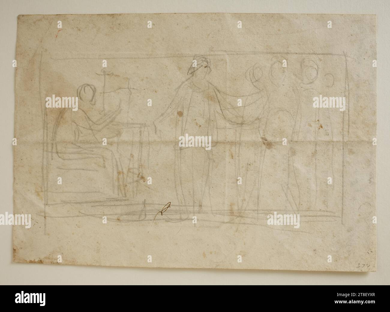 Il cardinale Ercole Consalvi ripristina le Province Papali a Pio VII, Bertel Thorvaldsen, 1770-1844, 1824, disegno, carta, colore, grafite, disegnata, altezza 139 mm, larghezza 200 mm, lavorazione, disegno, Europa, modernità (1800 - 1914 Foto Stock