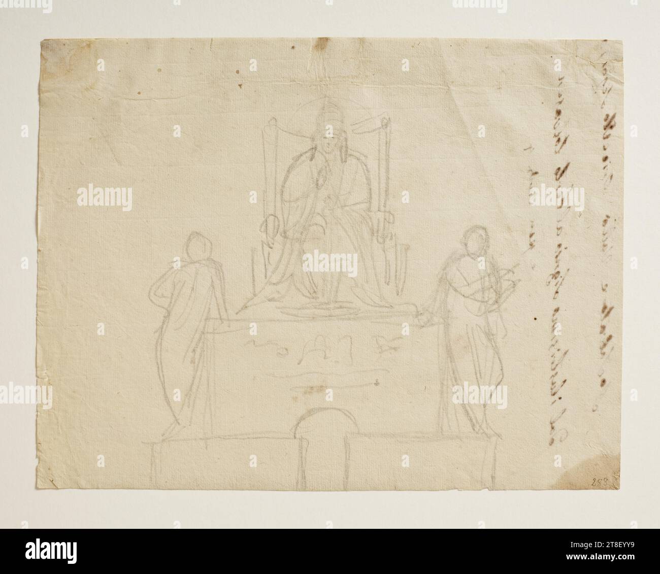 Monumento a Pio VII, Bertel Thorvaldsen, 1770-1844, disegno, carta, colore, grafite, disegnato, altezza 184 mm, larghezza 239 mm, artigianato, disegno, europeo, modernità (1800 - 1914 Foto Stock