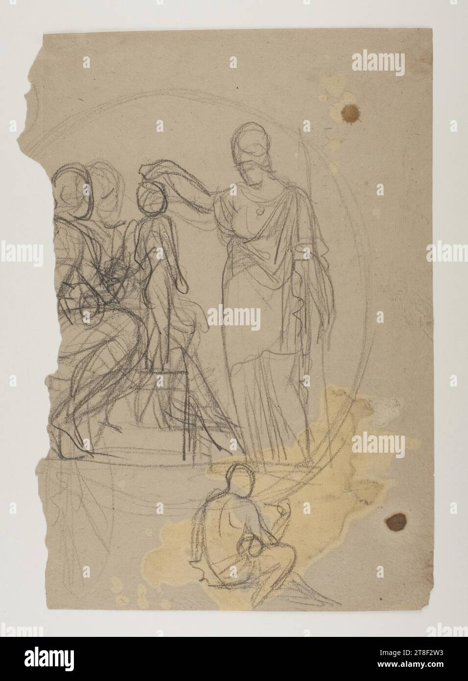 Minerva aggiunge un'anima all'essere umano creato da Prometheus, Bertel Thorvaldsen, 1770-1844, 1805 - 1808, disegno, carta, colore, gesso, Carbonmatita, disegnata, altezza 280 mm, larghezza 200 mm, lavorazione, disegno, Europa, modernità (1800 - 1914 Foto Stock