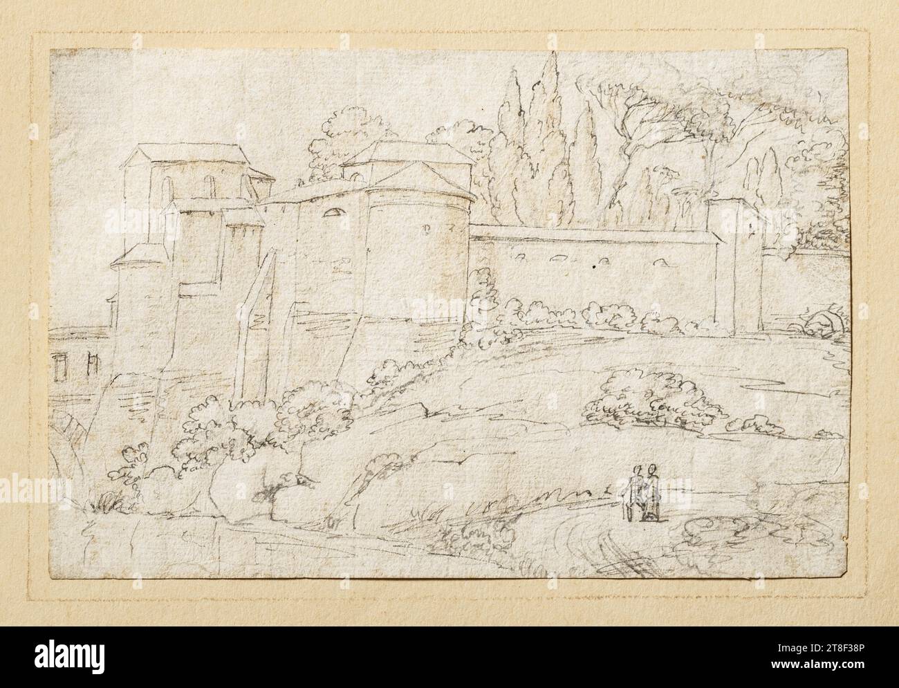 Paesaggio italiano, Bertel Thorvaldsen, 1770-1844, disegno, disegno, disegno, altezza 123 mm, larghezza 186 mm, lavorazione, disegno, Europa, modernità (1800 - 1914 Foto Stock