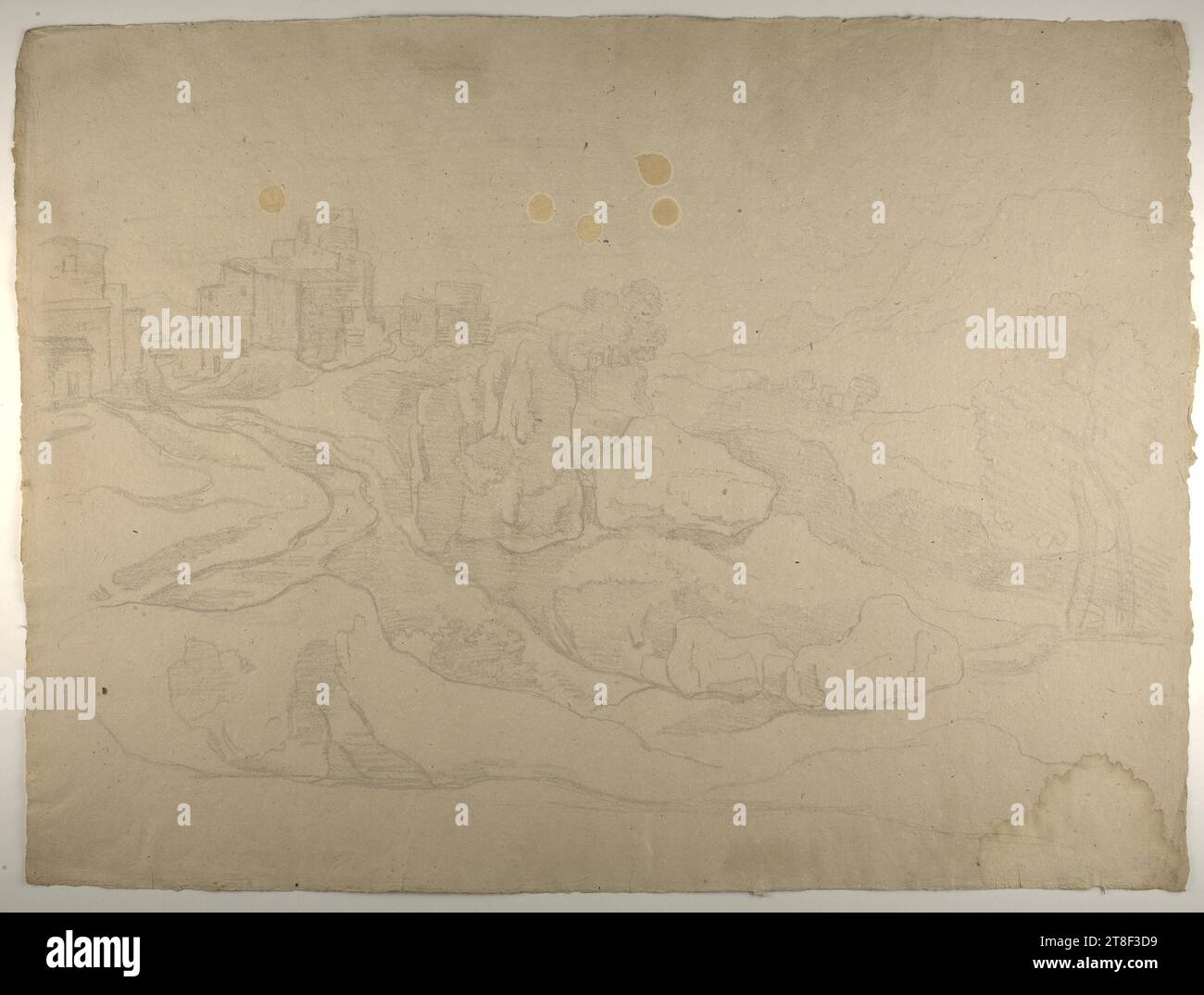 Italien Mountain Landscape with a Town, George Augustus Wallis, 1761-1847, Drawing, Paper, colore, gesso, matita, disegnata, altezza 442 mm, larghezza 592 mm, lavorazione, disegno, Europa, modernità (1800 - 1914 Foto Stock