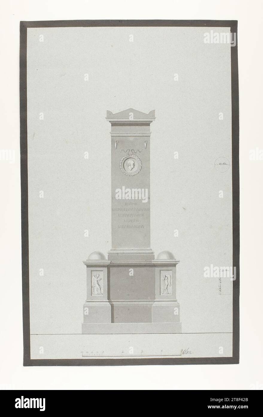 Monumento a Nicolai Abildgaard (?), elevazione, disegno, carta, colore, inchiostro, colore, grafite, disegnato, altezza 396 mm, larghezza 250 mm, lavorazione, disegno, europeo Foto Stock