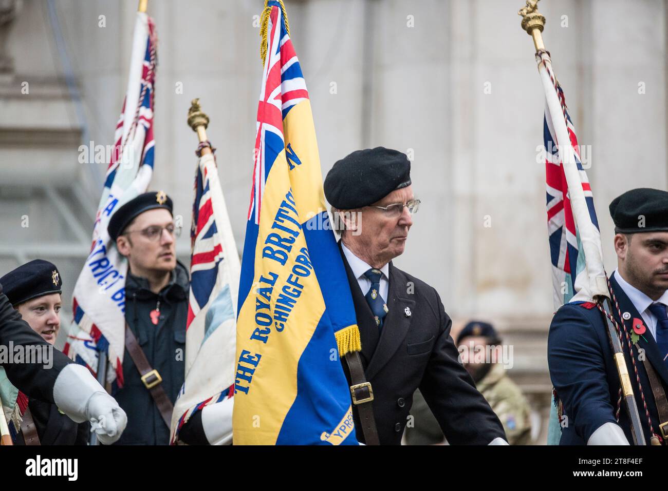 Personale militare alla AJEX Annual Parade & Ceremony al Cenotaph in onore dei membri ebrei delle forze armate britanniche, Londra, Regno Unito Foto Stock