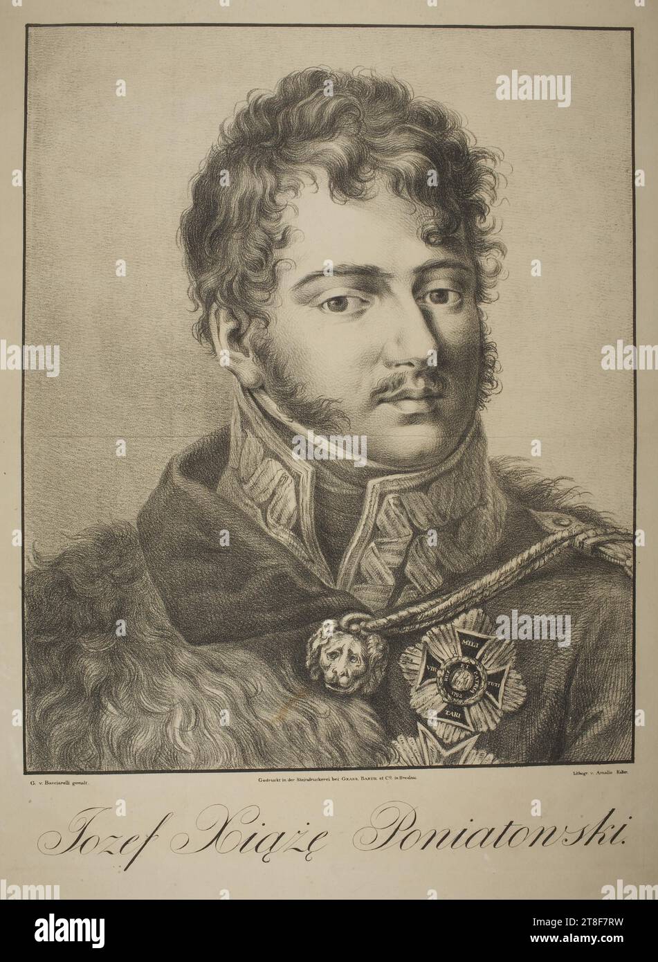 Józef Poniatowski, Amalie Kalter, non oltre il 1900, Graphic Art, Lithograph, Paper, Color, inchiostro stampante, litografia, Printet, altezza (formato carta) 660 mm, larghezza (formato carta) 520 mm, G. v. Bacciarelli gemalt, Gedrucht in der Steindruckerei bei GRASS, BARTH et co in Breslavia, Lithgr. v. Amalie Kalter, Jozef Hiaze Poniatowski, Graphic Design, European Foto Stock