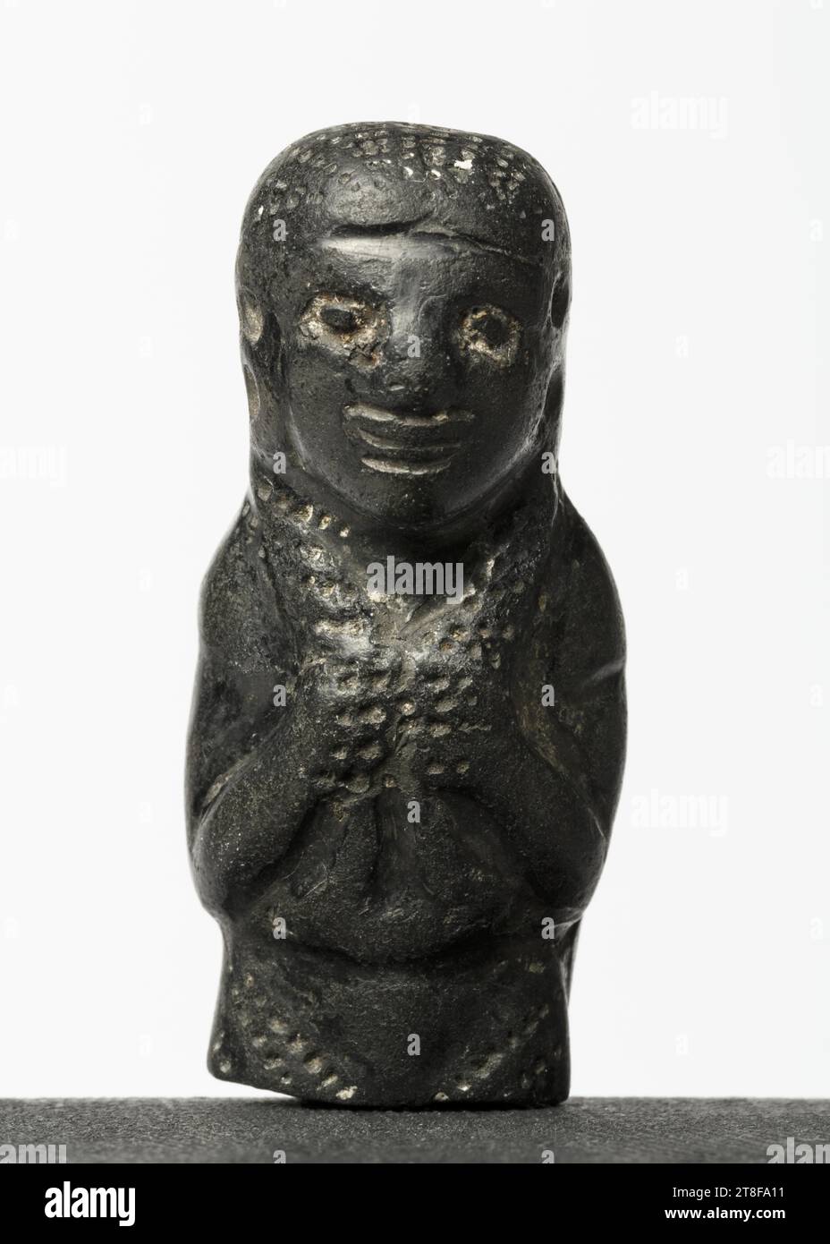 Raccordo del recipiente a forma di figura femminile, ca. 600 a.C., container, nave, Bucchero, sparato, modellato, altezza 4,2 cm, ceramica, ceramica, etrusco (720 a.C. - 89 Foto Stock