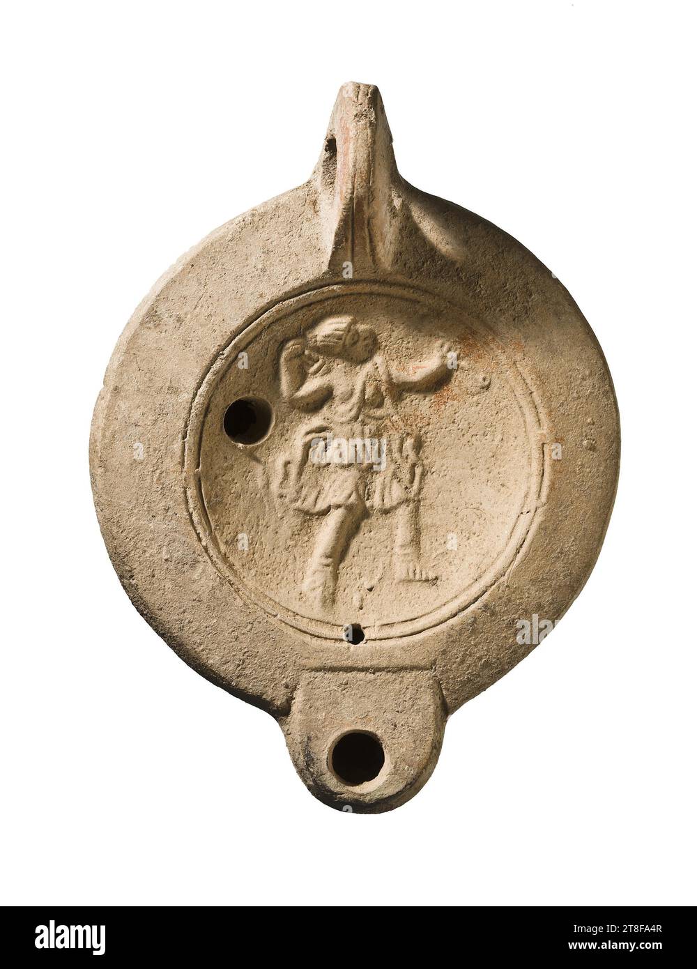 Lampada con Diana, CA. 140, mobili, lampada, fuoco, modellato, altezza 12,3 cm, ENAPRLIS, ceramica, ceramica, romana (753 a.C. - 476 Foto Stock