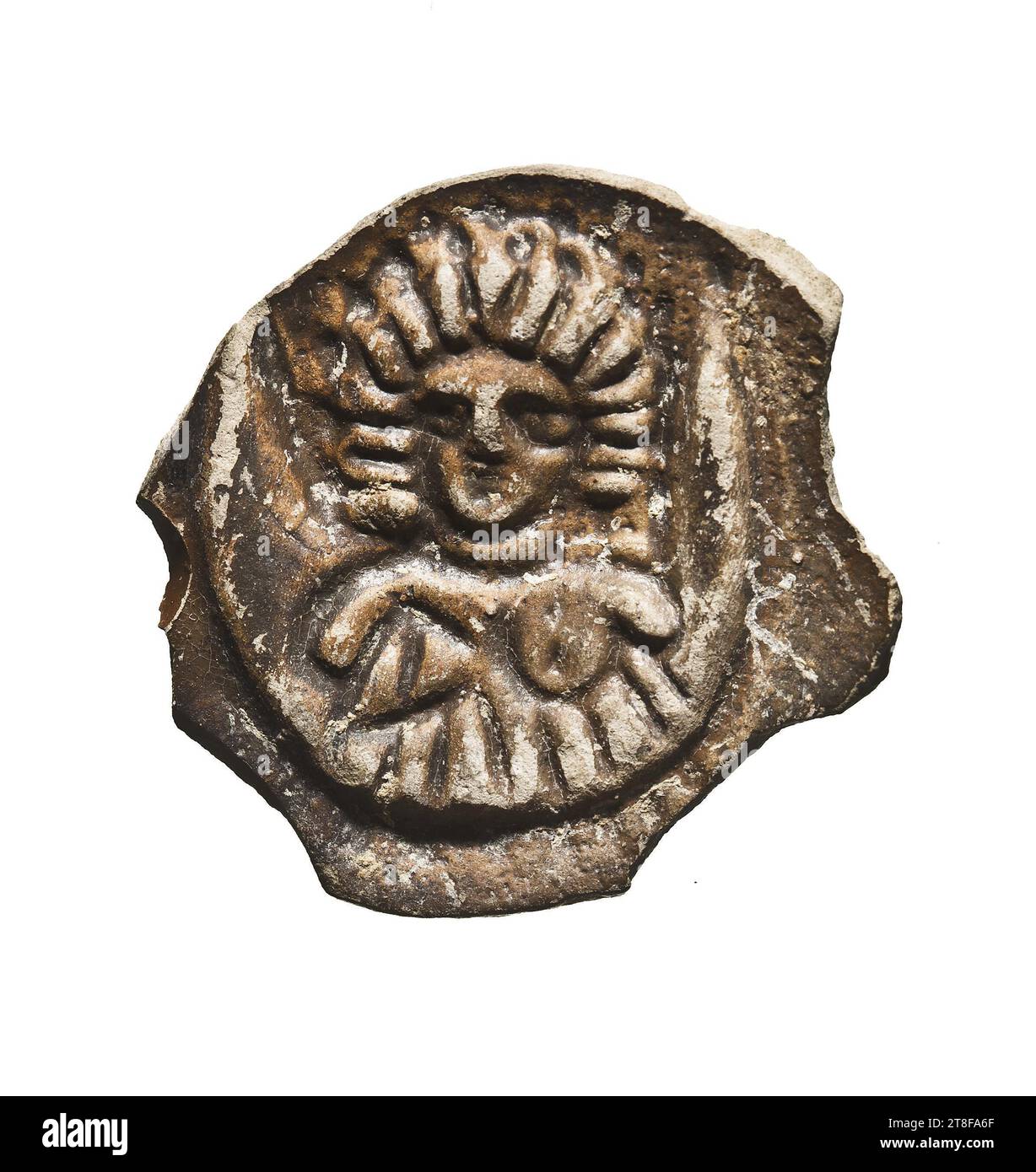Lampada con busto di Luna su una mezzaluna, 90 - 140, mobili, lampada, accesa, modellato, altezza 3,6 cm, larghezza 3,5 cm, ceramica, ceramica, periodo romano, imperiale (27 a.C. - 476 Foto Stock