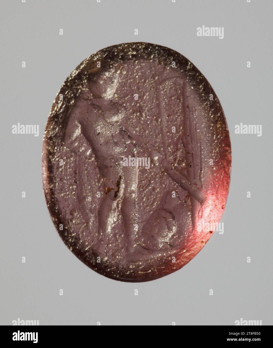 Theseus and the Dead Minotaur, non prima del 30 a.C. - non più tardi del 200, Signet Ring, Paste Gem, Height 1,2 cm, Width 0,9 cm, Stonemasonry, Stonecutting, periodo romano, imperiale (27 a.C. - 476 Foto Stock