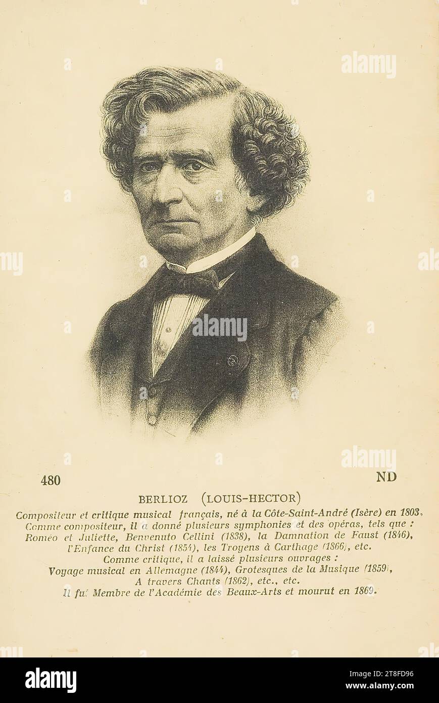 Cartolina dai Musei reali di Arte e storia - Brux.: Serie B.P.223. 480. N/A.. BERLIOZ (LOUIS-HECTOR), compositore francese e circo musicale, nato a Côte-Saint-André (Isère) nel 1803. Come compositore, ha dato diverse sinfonie e opere, come: Roméo et Juliette, benvenuto Cellini (1838), The Damnation of Faust (1846), The Childhood of Christ (1854), The Trojans in Carthage (1806), ecc., come critico, ha lasciato diverse opere: musical Journey in Germany (1844), Grotesque Music (1859), Through Songs (1862) ecc.. Foto Stock