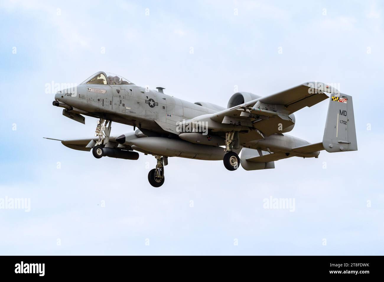 US Air Force A-10C Thunderbolt II Attack Aircraft from Maryland Air National Guard arrivando alla base aerea di Jagel per l'esercitazione NATO Air Defender 2023. Jage Foto Stock