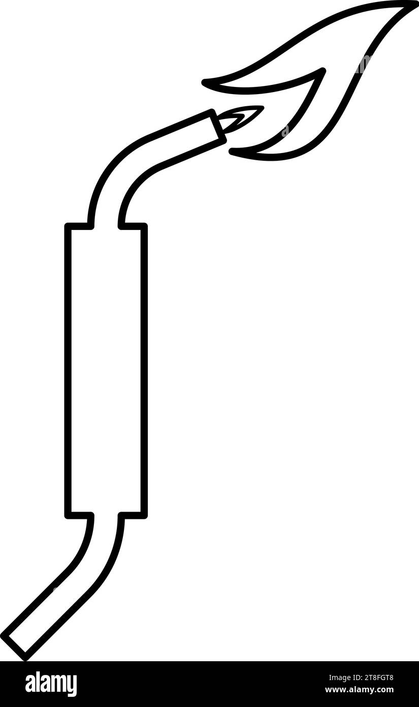 Torcia a gas con fiamma per apparecchiature industriali profilo icona colore nero illustrazione vettoriale immagine sottile e piatta semplice Illustrazione Vettoriale