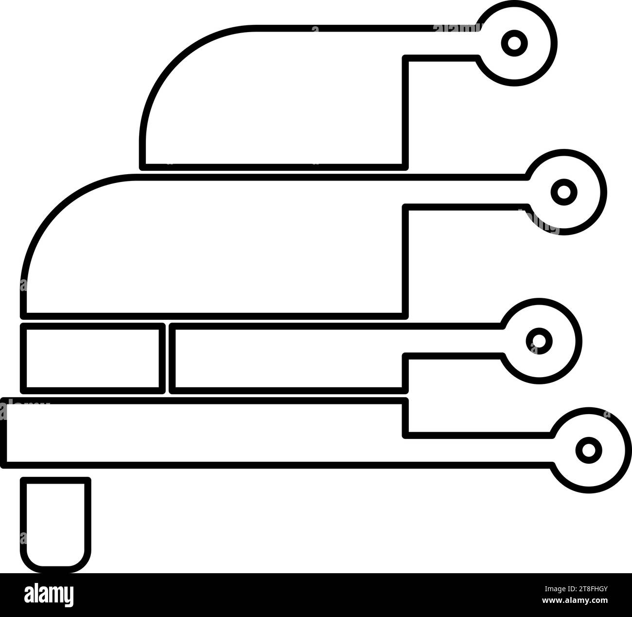 Diagnostica del veicolo hardware diagnostica del computer concetto di condizione tecnologia avanzata analisi autoscansione riparazione profilo icona linea di contorno Illustrazione Vettoriale