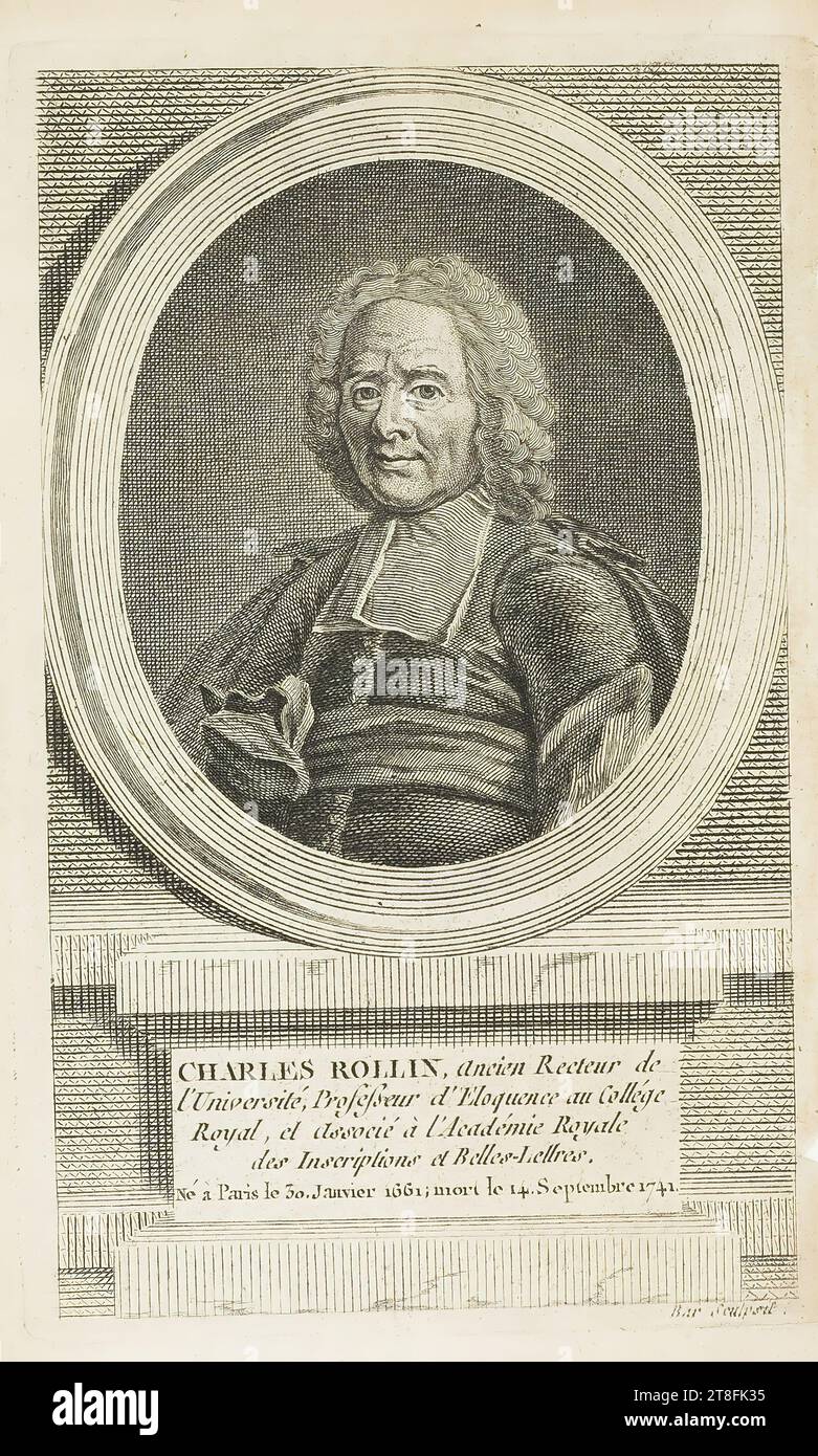 CHARLES ROLLIN, ex Rettore dell'Università, Professore di Eloquence al Royal College, e associato della Royal Academy of Inscriptions and Belles-Lettres., nato a Parigi il 30 gennaio 1661; morto il 14 settembre 1741. Bar Sculpsit Foto Stock
