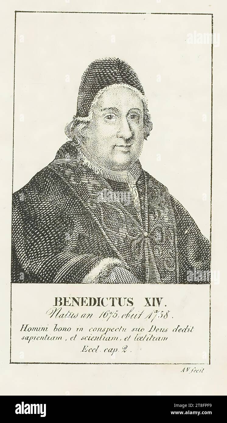 BENEDETTO XIV, nato nel 1675, morì nel 1758. Dio ha dato saggezza, conoscenza e conoscenza all'uomo buono ai suoi occhi, Eccl. cap. 2. A.V. ha fatto Foto Stock