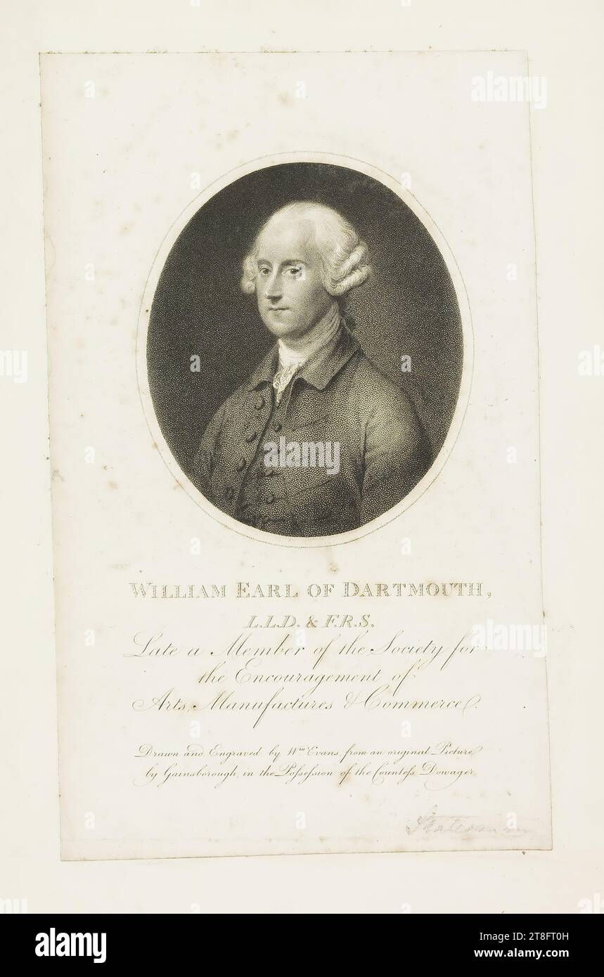 WILLIAM EARL OF DARTMOUTH, L.L.D. & F.R.S., è stato membro della Society for, the Encouragement of, Arts, Manufactures & Commerce. Disegnato e inciso da WM. Evans, da An Original Picture, di Gainsborough, in possesso della contessa vedova Foto Stock