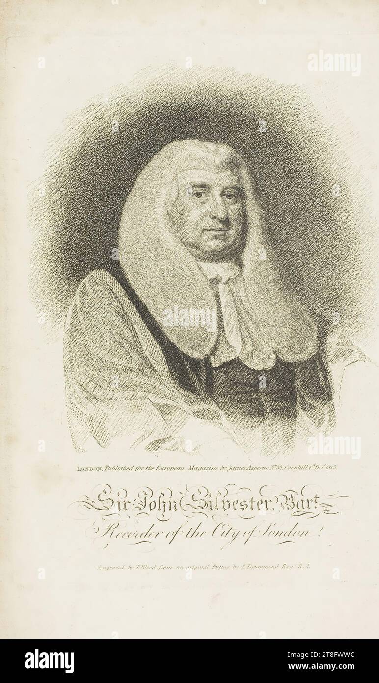 LONDRA. Pubblicato per The European Magazine da James Asperne, N° 32, Cornhill, 1° dicembre 1815. Sir John Silvester Bart, registratore della City di Londra. Inciso da T. Blood, da un'immagine originale di S. Drummond Esqr. R.A Foto Stock