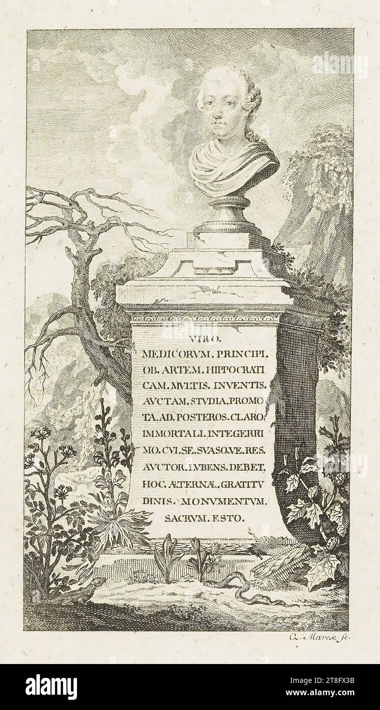 VIRO., MEDICORVM PRINCIPLES., OB. ARTE. IPPOCRATE, CAM. MVLTIS INVENTIS, AVCTAM. PROMOZIONE STVDIA, TA A. Posteri CLARO, IMMORTALE. INTEGERRI, MO.CVI.SE.SVASQVE.RES., AVCTOR.LVBENS.DEBIT., HOC. ETERNO GRATITV, DINIS. MONVMENTVM., SACRVM. SII Q. Marck fc Foto Stock