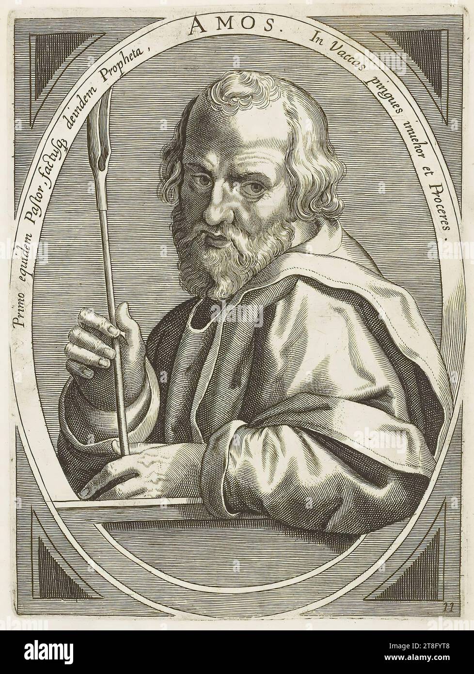 All'inizio divenne un pastore, e poi un profeta, AMOS. Nelle mucche trovo grassi e proceri. 11) illustrazione di: Corrozet, Gilles, Icones historiarum Veteris Testamenti Foto Stock