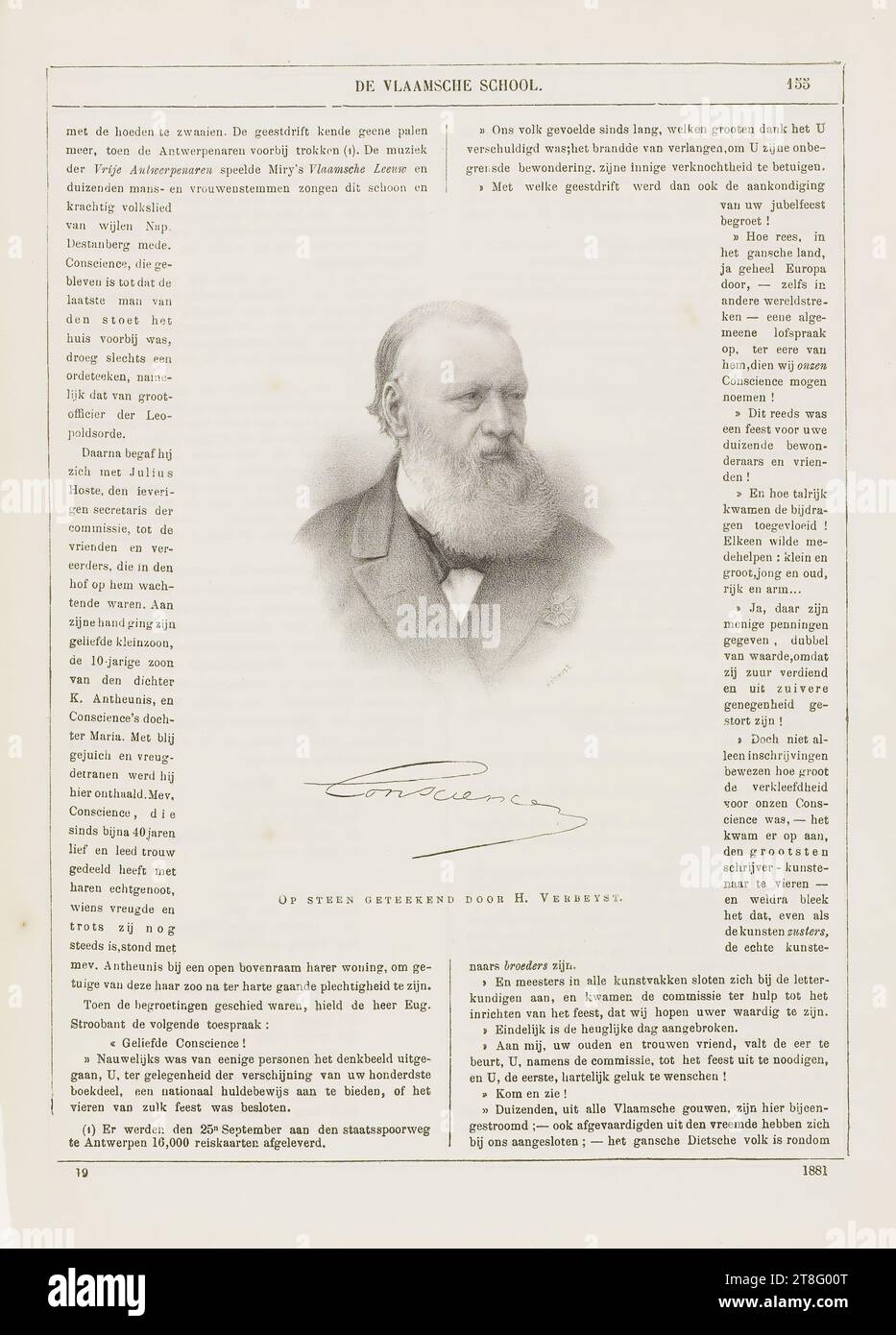 la biografia continua sulla quarta di copertina. VERBEYST. Firma di coscienza. FIRMATO SU PIETRA DA H. VERBEYST. LA SCUOLA FIAMMINGA. 155. biografia. 19. 1881 Foto Stock