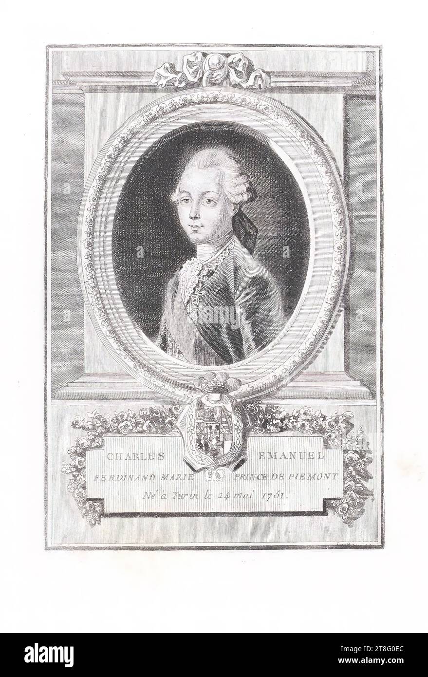 CARLO EMANUELE, FERDINANDO MARIA PRINCIPE DI PIEMONT, nato a Torino il 24 maggio 1751. V.?. ?. ? Alla città di Foto Stock