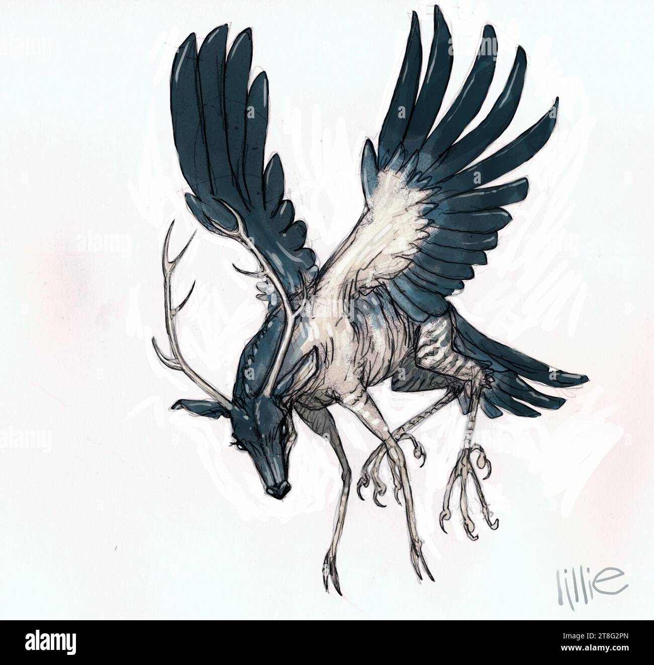 Art of peryton, un mitologico animale ibrido che combina le caratteristiche fisiche di un cervo e di un uccello, chiamato da Jorge Luis Borges che si dice provenga da Atlantide Foto Stock Art of peryton, un mitologico animale ibrido che combina le caratteristiche fisiche di un cervo e di un uccello, chiamato da Jorge Luis Borges che si dice provenga da Atlantide Foto Stock