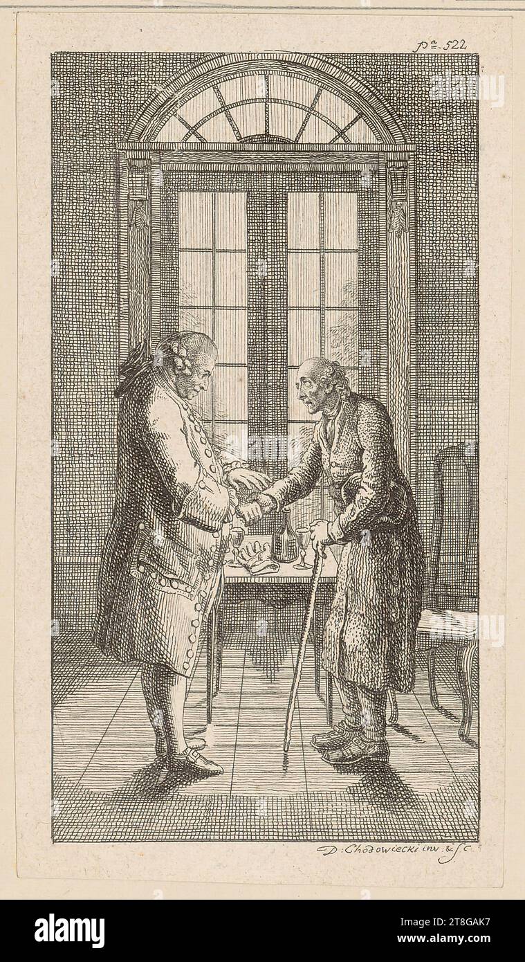 Daniel Nikolaus Chodowiecki (1726 - 1801), artista, Herr v. G. giebt dem Alten Die Hand, origine del mezzo di stampa: 1778, incisione su carta vergé, dimensione foglio: 12,2 x 6,9 cm (tagliato in platemark)' Field3 numerato "P.a 522" in alto a destra; firmato "D: Chodowiecki invenit: & Sculpsit Foto Stock