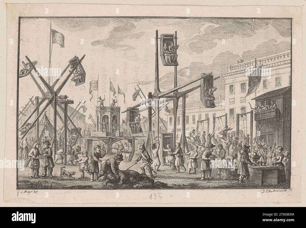 Daniel Nikolaus Chodowiecki (1726 - 1801), artista G von Mayr (menzionato nel 1793), dopo, St Petersburg Swing Festival, origine del mezzo di stampa: 1793, incisione su carta vergé, dimensione foglio: 8,4 x 12,7 cm (tagliato entro il margine della piastra)" inciso in basso a sinistra "G: v: Mayr delineavit:"; firmato in basso a destra "D: Chodowiecki sculpsit Foto Stock