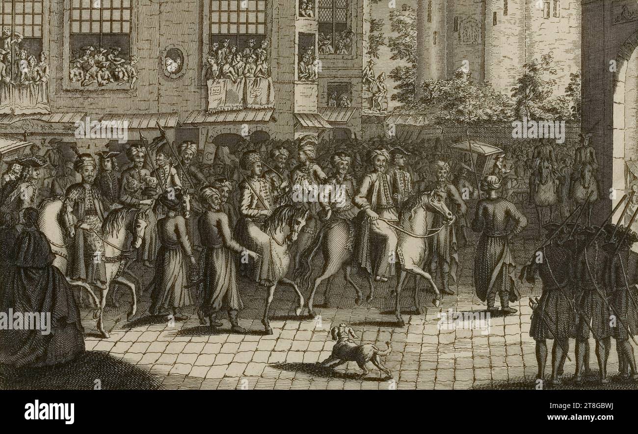 Sultan Mahomet V ora regnante, volendo seguire l'esempio di Achemet IIIe ..., Engraver, Fombonne, Publisher, Print, arti grafiche, Stampa, incisione, dimensioni - Opera: altezza: 22 cm, larghezza: 31,3 cm, dimensioni - montaggio:, altezza: 32,5 cm, larghezza: 50 cm Foto Stock