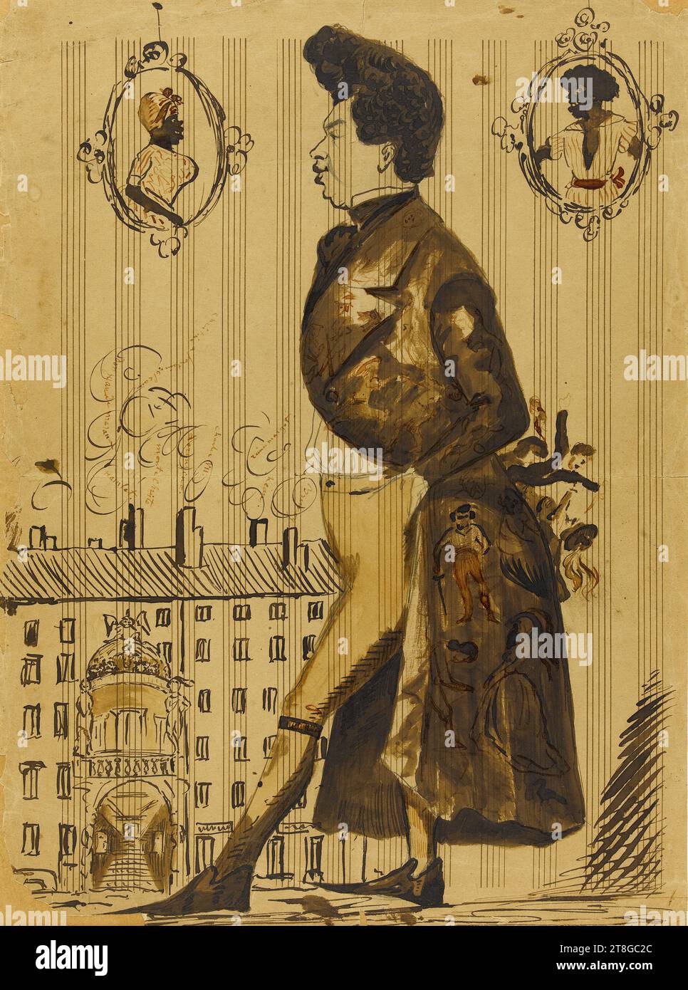 Ritratto di Alexandre Dumas, disegnatore, XIX secolo, padiglione, piano terra, sala 4, arti grafiche, disegno, matita di grafite, penna (arti grafiche), inchiostro, Acquerello, Francia, dimensioni - Opera: altezza: 34,5 cm, larghezza: 25 cm Foto Stock