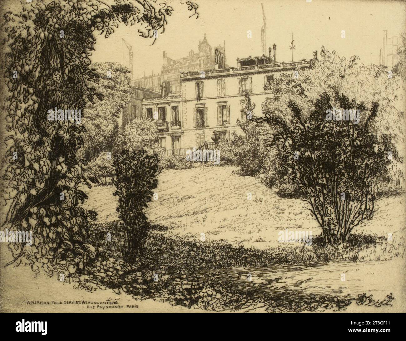 Sede del servizio sul campo americano, Rue Raynouard Paris, Armington, Caroline-Helena, Engraver, array, Stampa, arti grafiche, Stampa, incisione, dimensioni - lavoro: altezza: 22,1 cm, larghezza: 27 cm Foto Stock