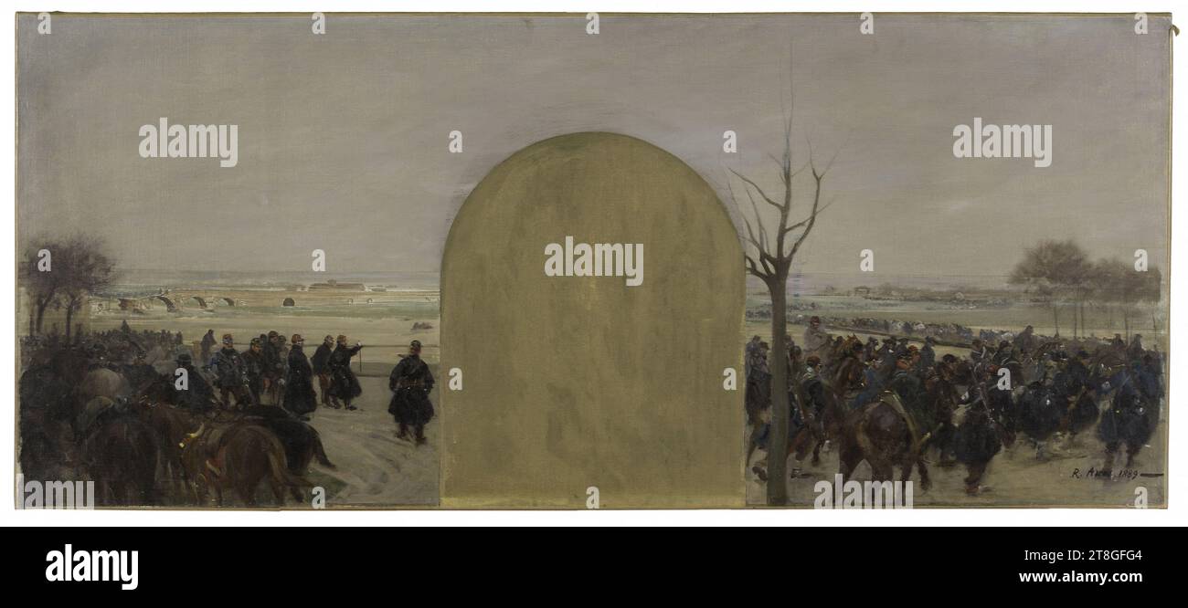 Bozzetto per il Gabinetto del Prefetto dell'Hôtel de Ville a Parigi: La Guardia Nazionale a Buzenval, Arus, Raoul, Pittore, nel 1889, XIX secolo, pittura, olio di pittura, tela (materiale), dimensioni - opera: altezza: 46,5 cm, larghezza: 107,5 cm Foto Stock