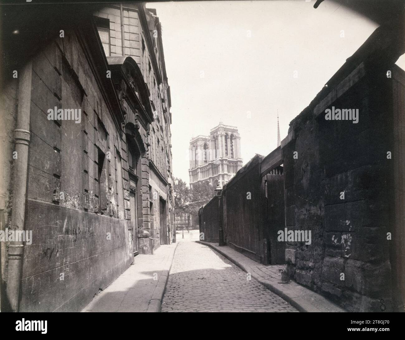 Cattedrale di Notre-Dame de Paris, Isaac de Laffemas Hotel. 14, rue Saint-Julien-le-Pauvre, 5th arrondissement, Paris, Atget, Eugène (Jean Eugène Auguste Atget), fotografo, nel 1923, Fotografia, arti grafiche, fotografia, stampa in albume, dimensioni - lavoro: altezza: 17,7 cm, larghezza: 22,5 cm Foto Stock