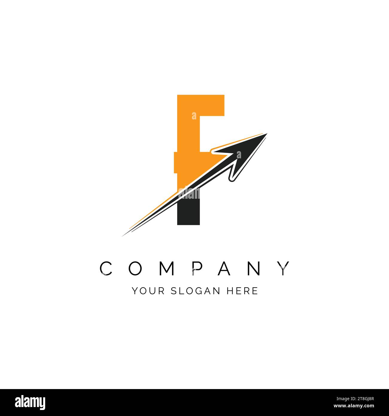 Illustrazione del modello di lettera F con logo freccia. F icona monogramma vettoriale moderno di progettazione del concetto di alfabeto Illustrazione Vettoriale