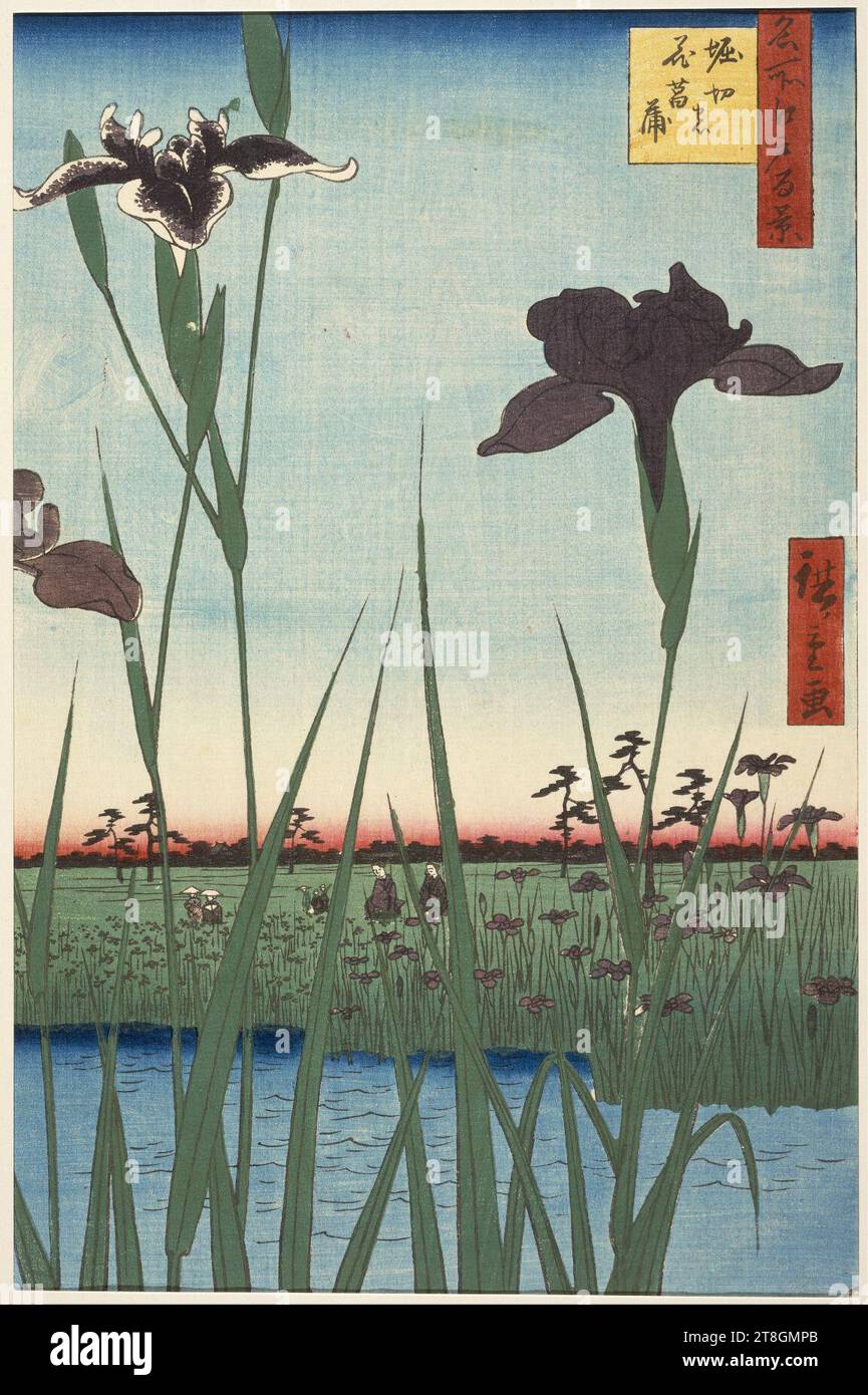 Utagawa Hiroshige i, pubblicato da Uoya Eikichi - Horikiri Iris Garden (Horikiri no hanashōbu), dalla serie cento viste famose di Edo (Meish... Foto Stock