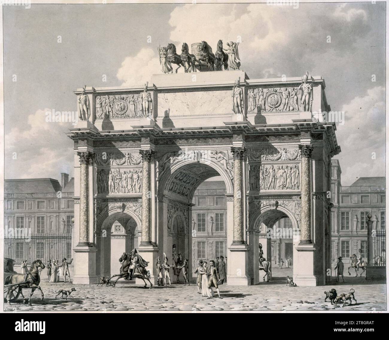 Arc de Triomphe du Carrousel, accanto alla Terrasse des Feuillants, Baltard, Louis-Pierre, disegnatore, Arti grafiche, disegno, dimensioni - lavoro: altezza: 40,4 cm, larghezza: 50,3 cm Foto Stock