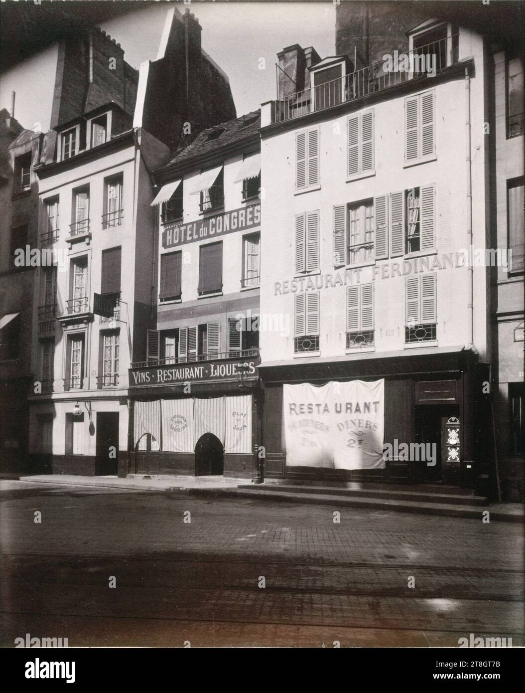 Furnished Congress Hotel, ristorante Ferdinand, 6° arrondissement, Parigi, Atget, Eugène (Jean Eugène Auguste Atget), fotografo, Fotografia, arti grafiche, stampa in albume, dimensioni - lavoro: altezza: 21,6 cm, larghezza: 18 cm Foto Stock
