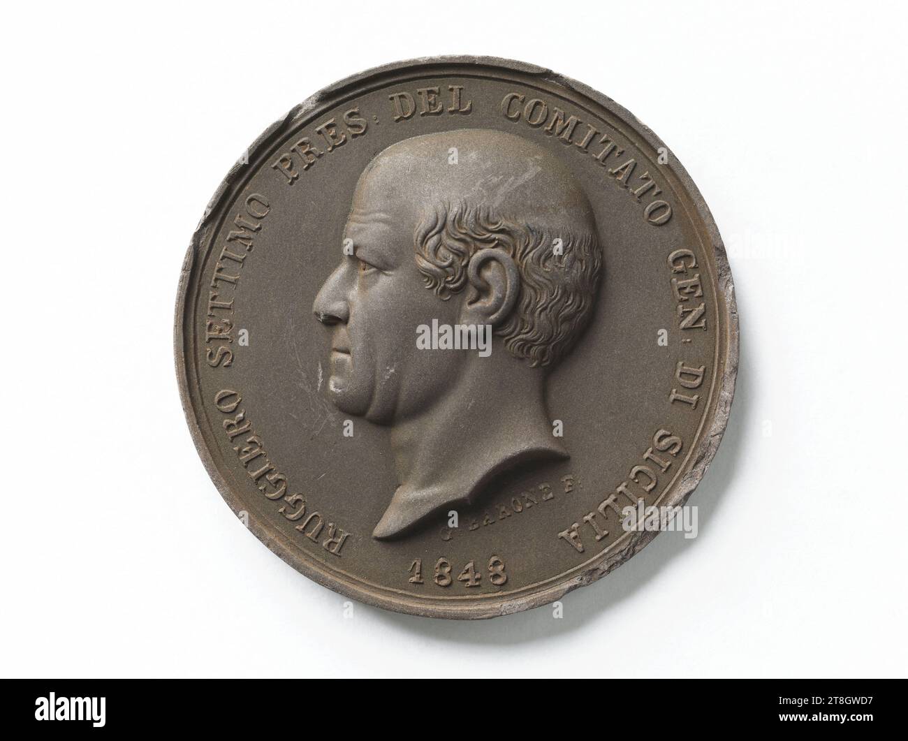 Ruggiero Settimo (1778-1863), politico, diplomatico e patriota italiano attivista siciliano, 1848, Barone, G., incisore di medaglie, nel 1848, Numismatics, Medal Foto Stock