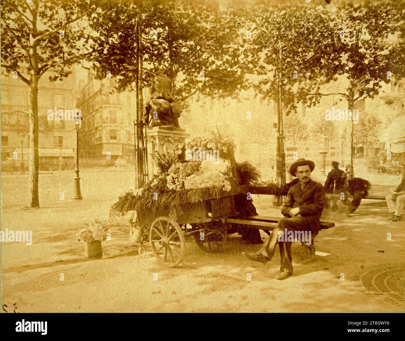 Marchand de fleurs, Boulevard de Clichy, 18ème arrondissement, Parigi, Atget, Eugène (Jean Eugène Auguste Atget), fotografo, nel 1900, Fotografia, arti grafiche, fotografia, stampa in albume, dimensioni - lavoro: altezza: 17,3 cm, larghezza: 22,2 cm, dimensioni - montaggio originale:, altezza: 23,9 cm, larghezza: 30 cm Foto Stock
