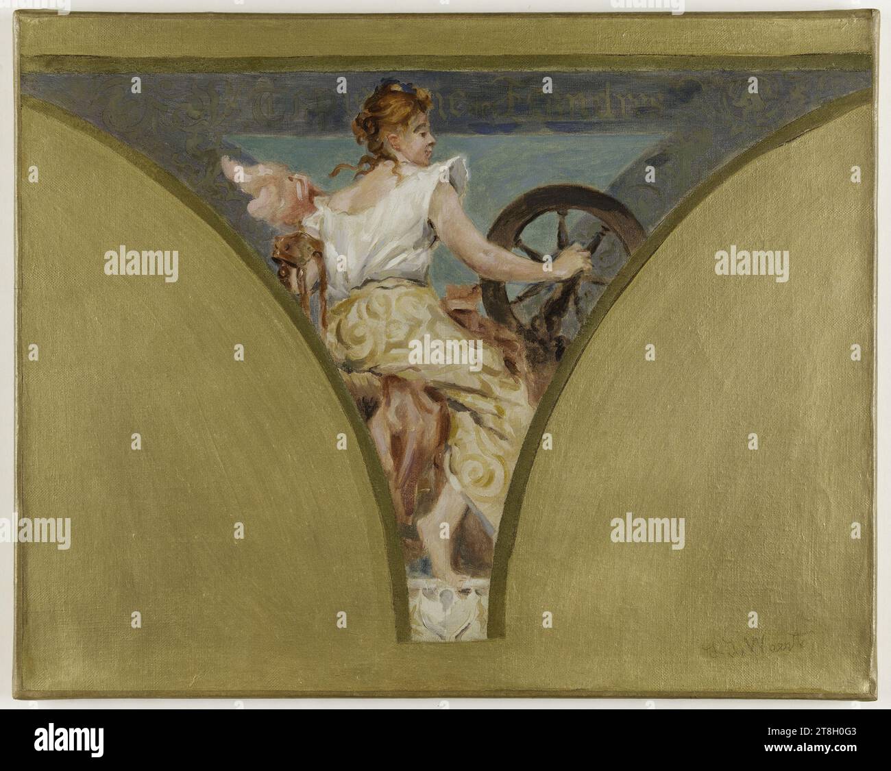 Schizzo per la Salle des Fêtes dell'Hôtel de Ville de Paris: La Tapisserie, Weerts, Jean Joseph, Pittore, tra il 1889 e il 1893, i quarto del XIX secolo, Pittura, Pittura, Pittura ad olio, tela (materiale), dimensioni - lavoro: altezza: 32,7 cm, larghezza: 41 cm Foto Stock