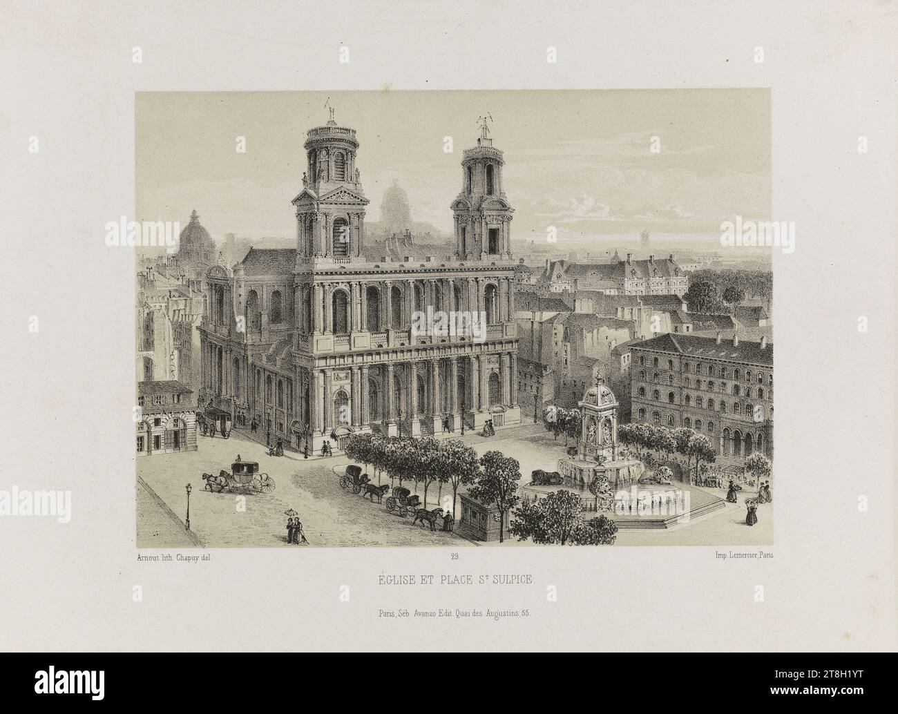 Church and Place Saint-Sulpice, Arnout, Jules, disegnatore-litografo, Chapuy, Nicolas Marie Joseph, disegnatore, Imprimerie Lemercier, tipografo, Sebastien Avanzo, editore, stampe, arti grafiche, stampe, litografia, dimensioni - lavoro: altezza: 21,9 cm, larghezza: 30,9 cm Foto Stock