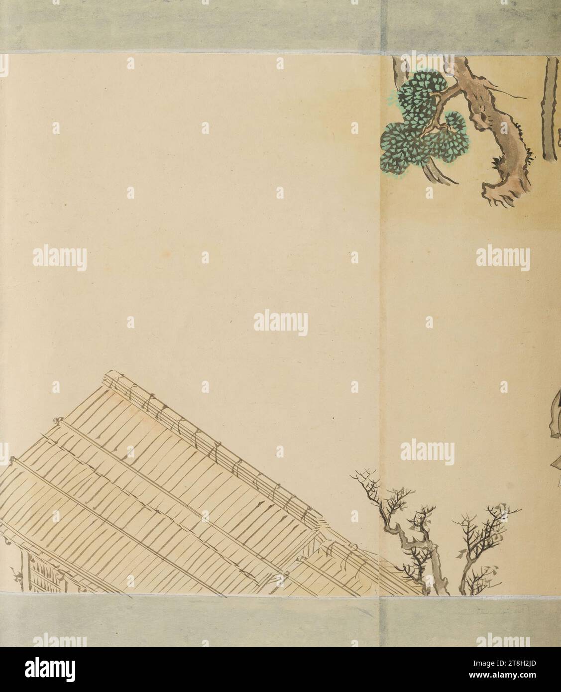 Shijō dōjō e-kotoba Hachi no ge, tra il 1800 e il 1899, XIX secolo, Giappone, pittura, arti grafiche, calligrafia, inchiostro colorato, carta, Giappone, dimensioni - Opera: altezza: 37,5 cm, lunghezza: 1378,4 cm, dimensioni - montaggio:, altezza: 47,2 cm, dimensioni - Stick:, lunghezza: 40 cm Foto Stock