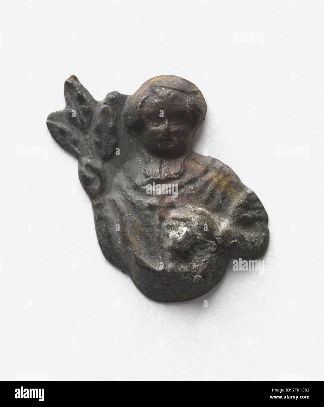 Figura che tiene una palma, s. d., incisore medaglia, XIX secolo, Numismatica, medaglia, rame, dimensioni - Opera: altezza: 2,2 cm, larghezza: 1,5 cm, peso (tipo dimensione): 0,44 g. Foto Stock