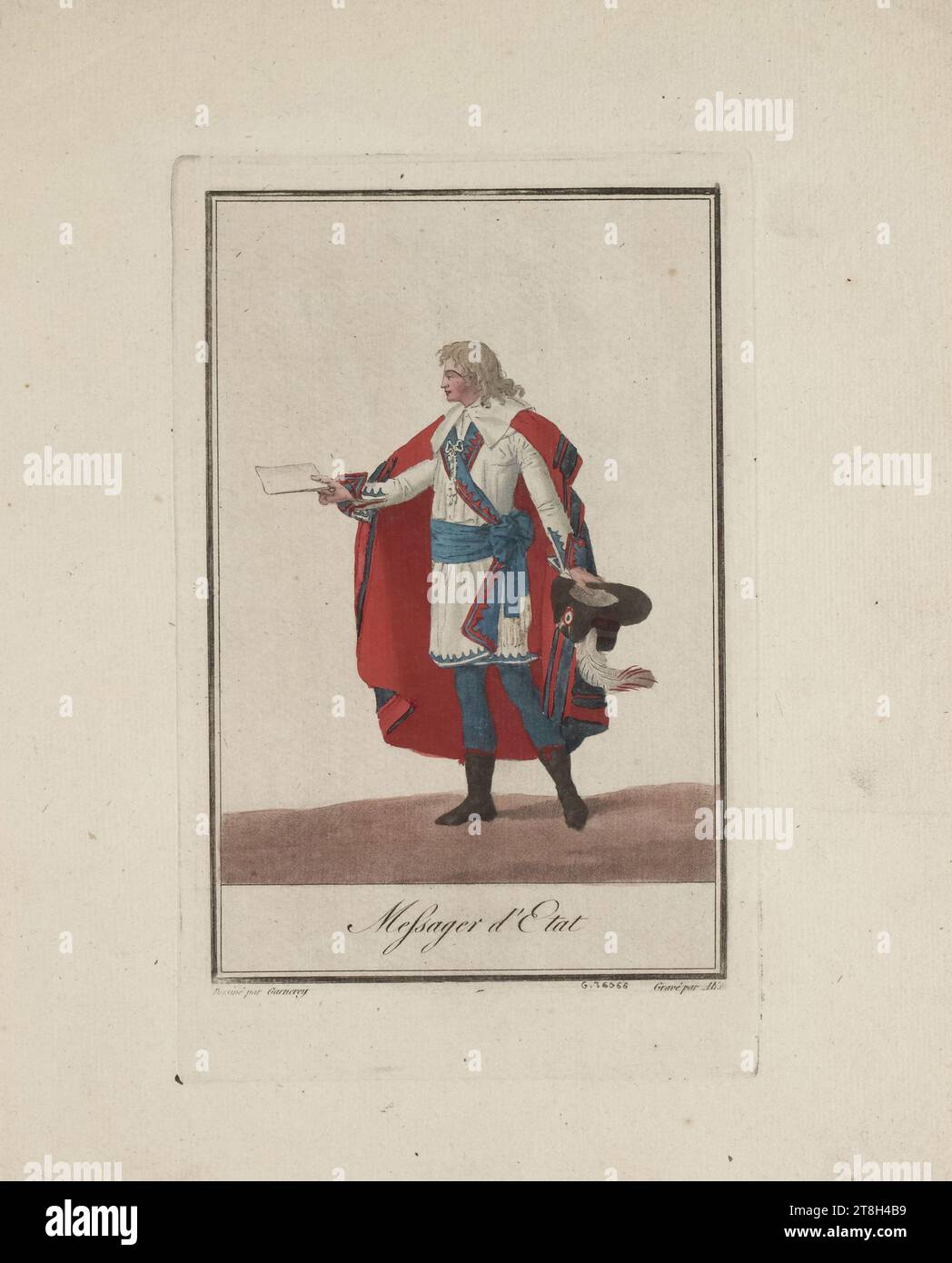 State Messenger, Alix, Pierre Michel, Engraver, Garneray, Jean-Francois, autore del modello, Stampa, Arti grafiche, Stampa, Aquatint, dimensioni - lavoro: altezza: 26,5 cm, larghezza: 21,2 cm, dimensioni - montaggio:, altezza: 32 cm, larghezza: 50 cm Foto Stock