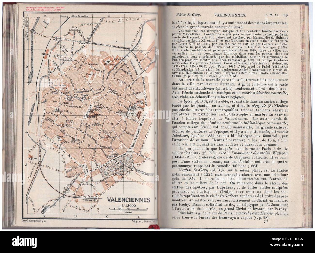 Valenciennes — Plan extrait du guide Bædeker - 1908 - “Nord Ouest de la France„. Foto Stock